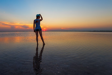 Image showing Beauty sunset on salty lake