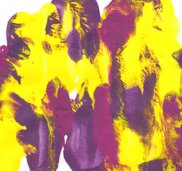Image showing Abstract daubs of yellow, purple and magenta paint