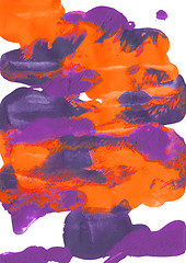Image showing Orange and purple acrylic paint in abstract smears 