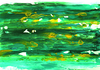 Image showing Shades of green acrylic paint smeared on white paper