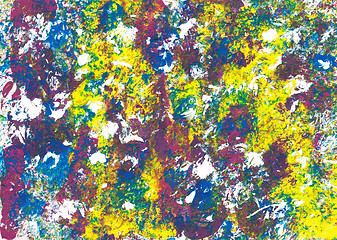 Image showing Abstract splodges of boldly coloured acrylic paint
