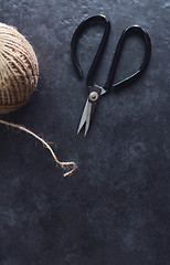 Image showing Florist scissors with hessian twine