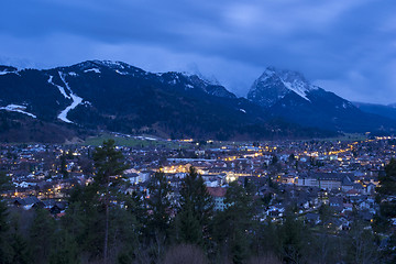 Image showing View to Garmisch-Partenkirchen at evening