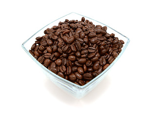Image showing Glass bowl filled to the brim with coffee beans