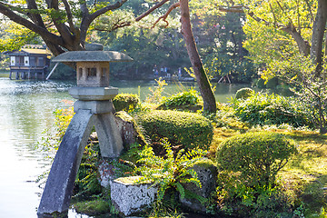 Image showing Traditional Japanese garden and stone lantern