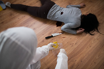 Image showing criminalist collecting crime scene evidence