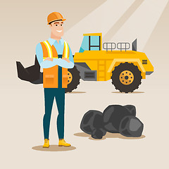 Image showing Miner with a big excavator on background.