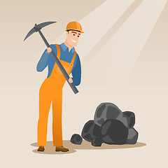 Image showing Miner working with pickaxe vector illustration.