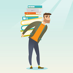 Image showing Student with pile of books vector illustration.