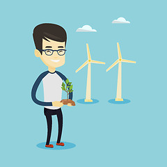 Image showing Man holding small plant vector illustration.