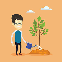 Image showing Man watering tree vector illustration.