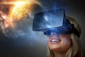 Image showing woman in virtual reality headset or 3d glasses