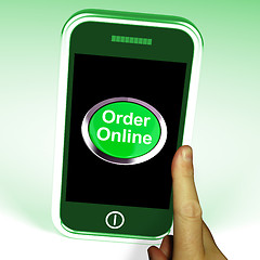 Image showing Order Online Button On Mobile Shows Buying On The Web