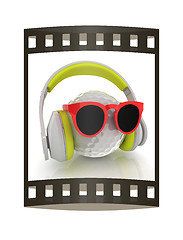 Image showing Golf Ball With Sunglasses and headphones. 3d illustration. The f