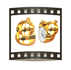 Image showing Old style of Gold Shiny alarm clock. 3d illustration. The film s