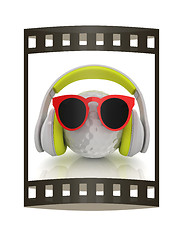 Image showing Golf Ball With Sunglasses and headphones. 3d illustration. The f