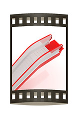 Image showing Single escalator. 3d illustration. The film strip.