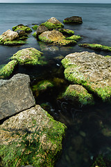 Image showing Long exposure of sea and rocks