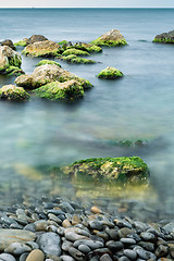 Image showing Long exposure of sea and rocks