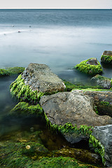 Image showing Long exposure of sea and rocks