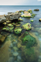 Image showing Long exposure of sea and rocks