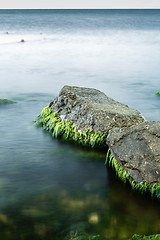 Image showing Long exposure of sea and rocks