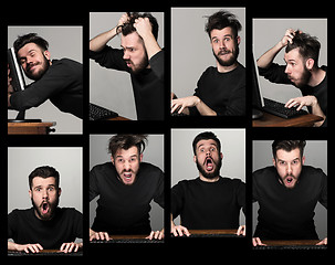 Image showing Funny and crazy man using a computer