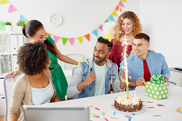 Image showing office team greeting colleague at birthday party