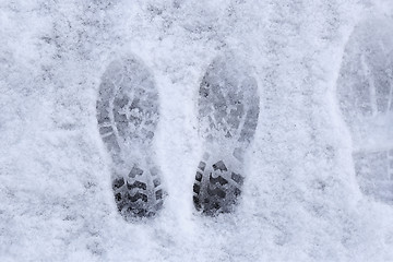 Image showing Marks of shoes in the snow