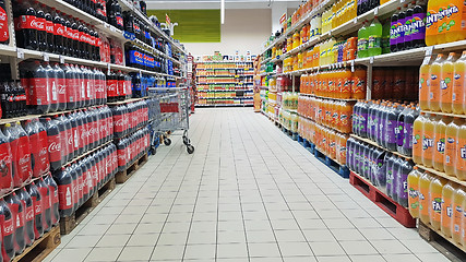 Image showing Soda bottle drinks in supermarket