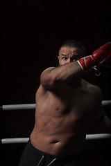 Image showing professional kickboxer in the training ring