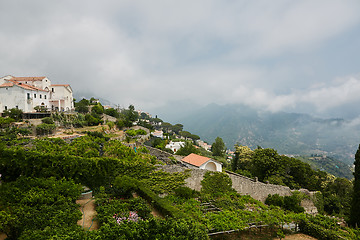 Image showing Scenic panoramic view of Ravello surroundings with agriculture terraces, Amalfi Coast, Campania, Italy.