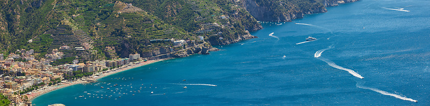 Image showing High angle view of Minori and Maiori, Amalfi coast, Italy