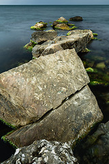 Image showing Long exposure of sea and rocks