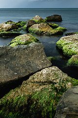 Image showing Long exposure of sea and rocks