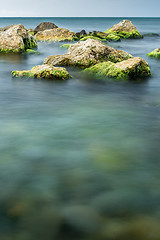 Image showing Long exposure of sea and rocks