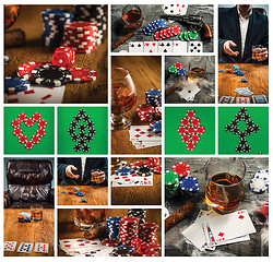 Image showing Cigar, chips for gamblings, drink and playing cards