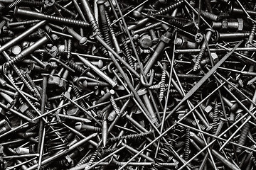 Image showing Bunch of old nuts bolts and nails