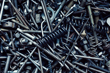 Image showing Bunch of old nuts bolts and nails