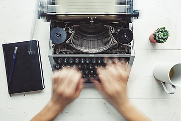 Image showing Writer typing with retro writing machine.