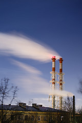 Image showing Stream of dark smoke from the chimney of factory