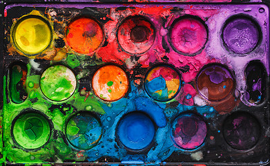 Image showing Watercolor palette with mixed colors