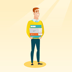 Image showing Man holding pile of books vector illustration.