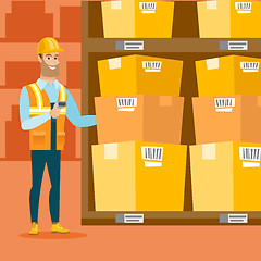 Image showing Warehouse worker scanning barcode on box.