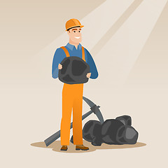 Image showing Miner holding coal in hands vector illustration.