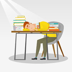 Image showing Student sleeping at the desk with book.