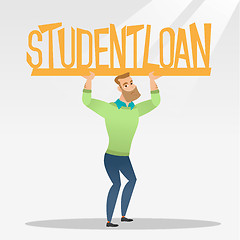 Image showing Young man holding sign of student loan.