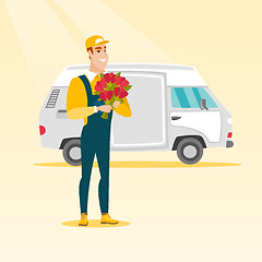 Image showing Delivery courier holding bouquet of flowers.