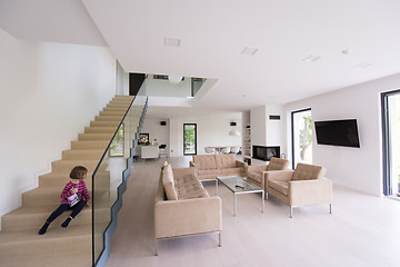 Image showing little cute girl enjoying on the stairs