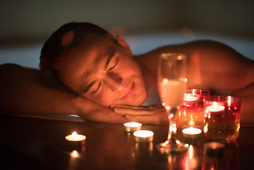 Image showing man relaxing in the jacuzzi